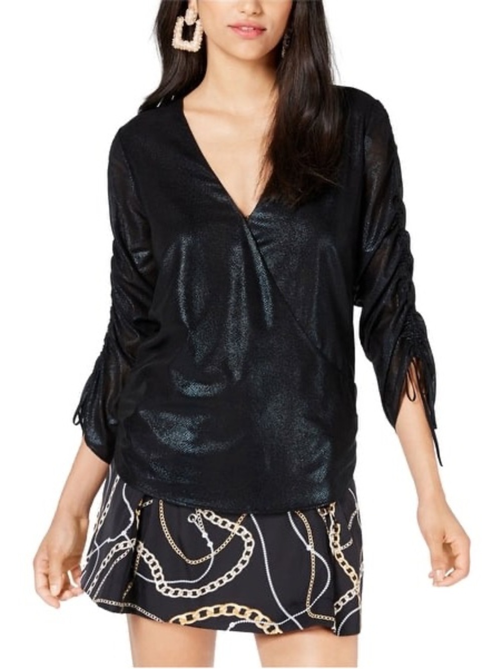 Guess Black Metallic V-Neck Blouse
